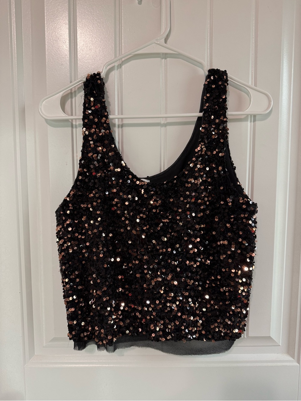 Black Sequin Crop Tank Top - Sparkle Evening Layer